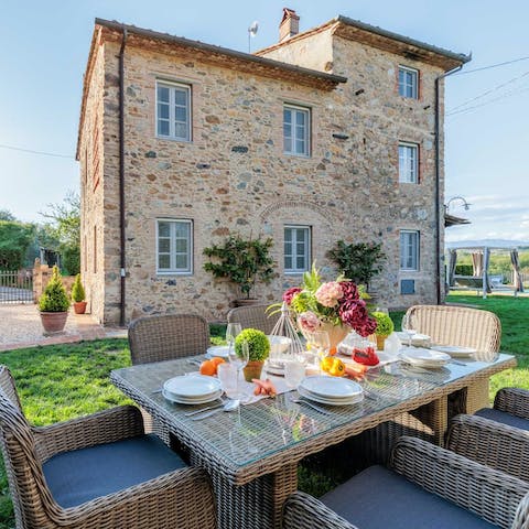 Enjoy homemade spelt soup and local wines alfresco