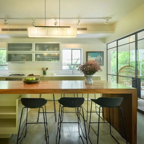Start the day with shakshuka and coffee around the kitchen island