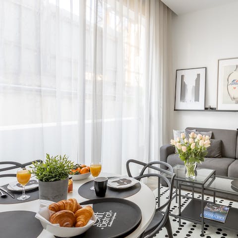 Start your day with a delicious breakfast at the dining table