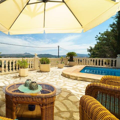 Escape the sun for a moment in the outdoor seating area