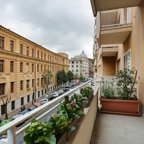 Enjoy glimpses of St. Peter's Dome from the private balcony