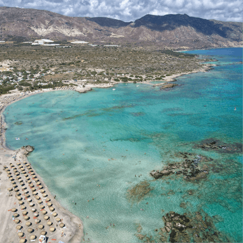 Explore the stunnimg secluded beaches of Crete's western coasts – a little over thirty minutes away are crystal-clear waters and fine sand of Elafonisi