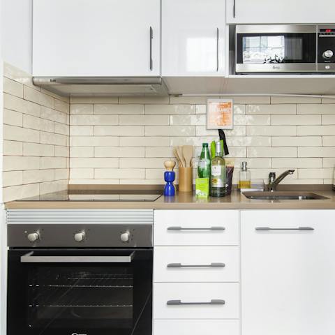 Practise your Portuguese cooking in the sleek kitchen