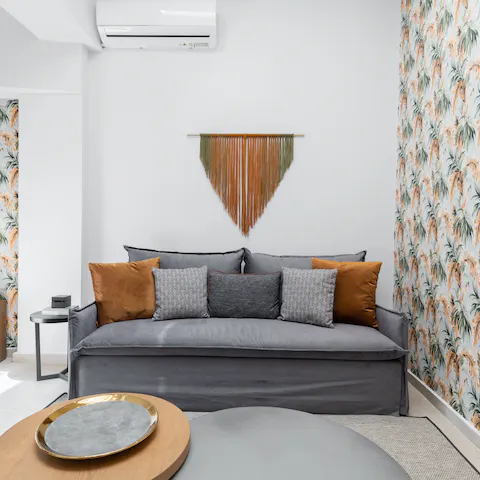 Sit back and relax on the comfy couch with a cup of Greek coffee