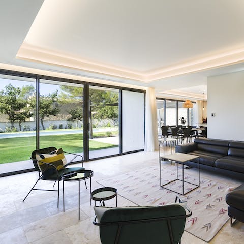 Relax in the stylish, monochrome surrounds of the modern living room