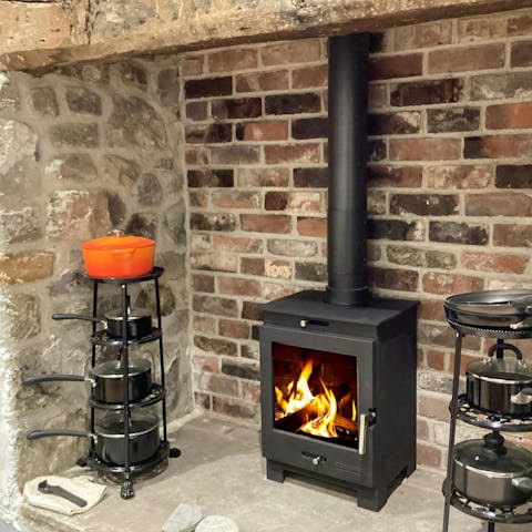 Throw a log on the fire before dining on fresh seafood