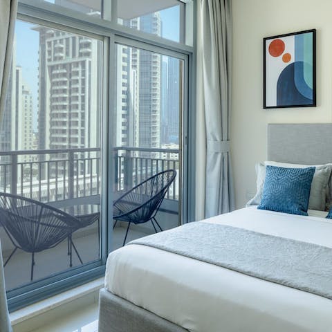 Roll out of bed and onto the bedroom's private balcony