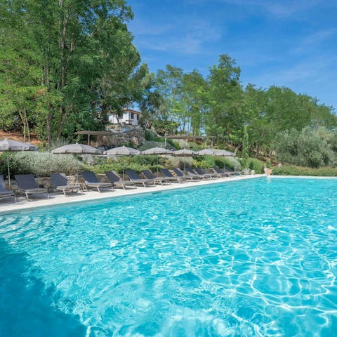 Take a dip in the shared swimming pool, open from May to October