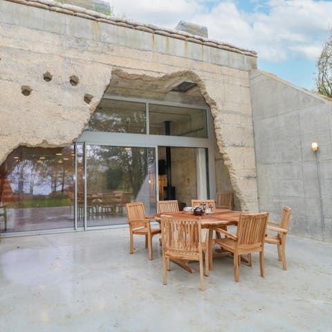 Dine alfresco in front of the bunker entrance