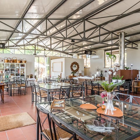 Sample seasonal produce and organic Italian fare at the farm's restaurant