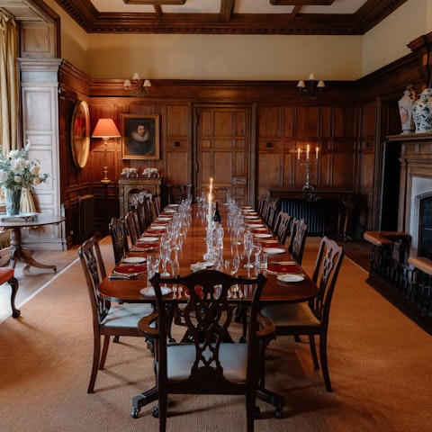 Gather for elegant dinner parties in the dining room