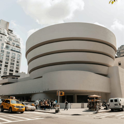 Visit the Frank Lloyd Wright–designed Guggenheim Museum, a twenty-five-minute stroll from this home
