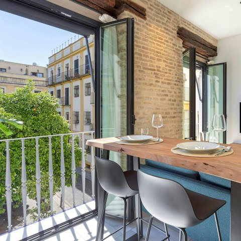 Peer out onto the square below from the breakfast bar