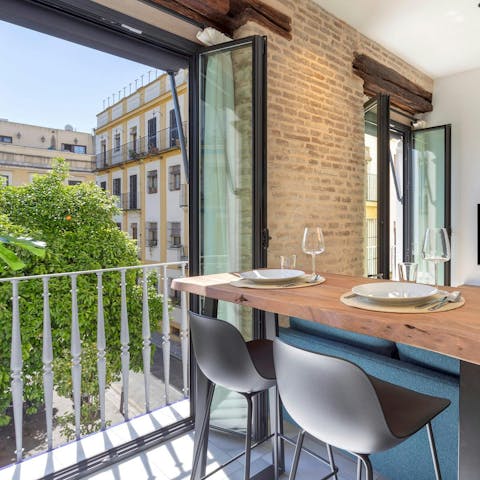 Peer out onto the square below from the breakfast bar