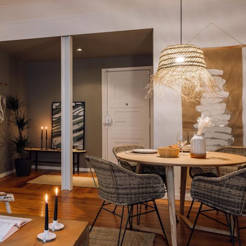 Gather with friends and sample a selection of local dishes at the dining table