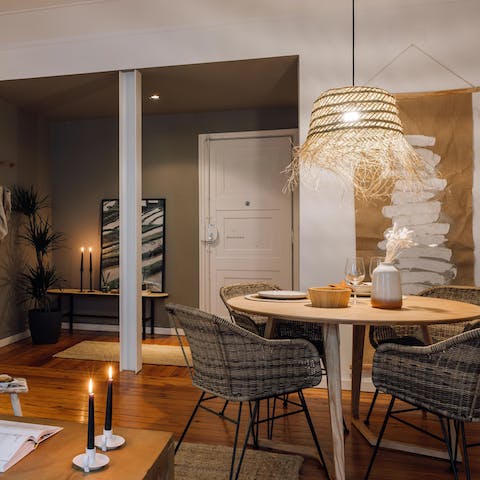 Gather with friends and sample a selection of local dishes at the dining table