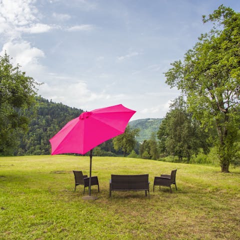 Enjoy peaceful moments from the lusciously green garden