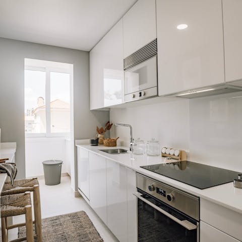 Rustle up croissants and coffee in the cosy kitchen