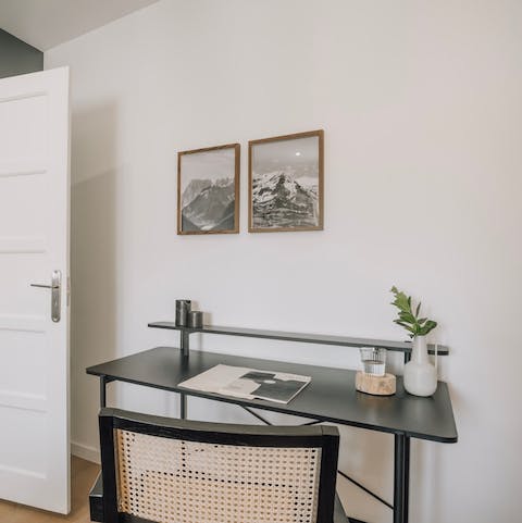 Catch up with work during your stay at the in-bedroom desk