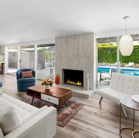 Snuggle up by the fire in the living room on cooler evenings