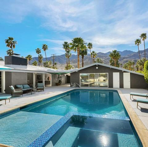 Dip in and out of your private pool and jacuzzi