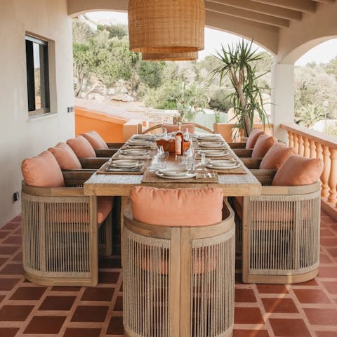 Enjoy group dinners on the shaded sea view terrace