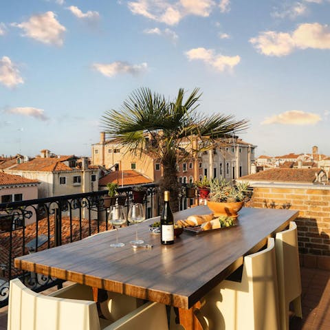 Enjoy an aperitif at sunset on the private terrace