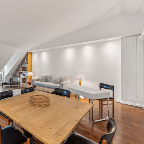 Catch up on work at the desk or dining table while in the City of Light