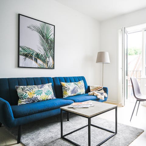 Unwind on the comfy sofa after exploring Roskilde