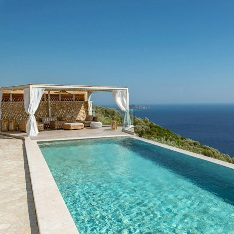 Savour views of the Ionian Sea as you swim in the private pool