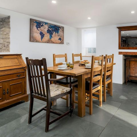 Share a meal and swap stories at the dining table