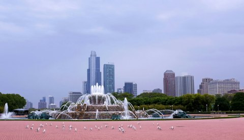Explore Grant Park's gardens, fountains, and lakefront greenery, an eight-minute walk