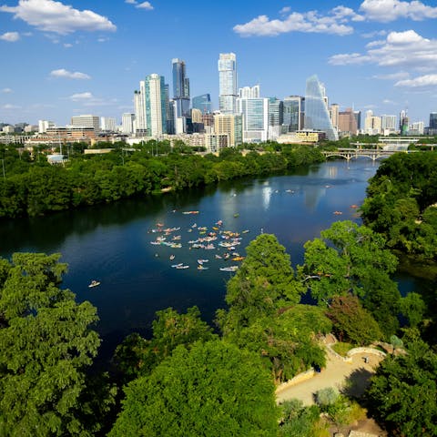 Kayak on Lady Bird Lake, it's a fifteen-minute drive away