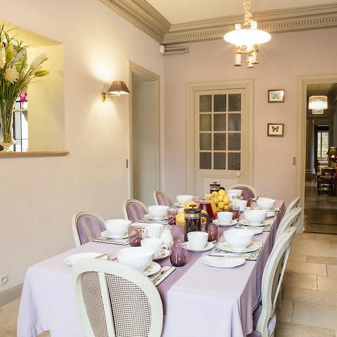 Sit down for a breakfast of croissants, scrambled eggs, and fresh coffee