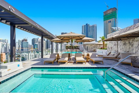 Take a dip in the shared rooftop pool