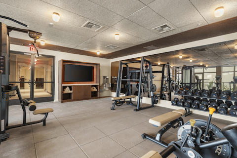Wake up with a quick workout in the communal gym