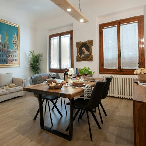 Enjoy home-cooked meals in the bright dining room