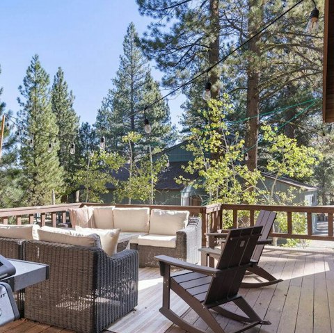 Enjoy pine tree views from the deck
