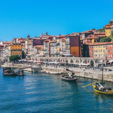 Stroll along the picture-perfect Cais da Ribeira promenade, 650m from your apartment