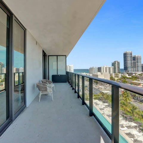 Take in the fantastic views over the Atlantic Ocean and the city from the balcony