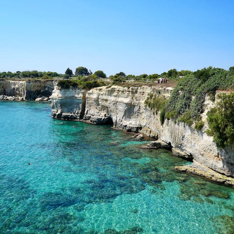 Explore Puglia's stunning coastlines, just a twenty-minute drive away