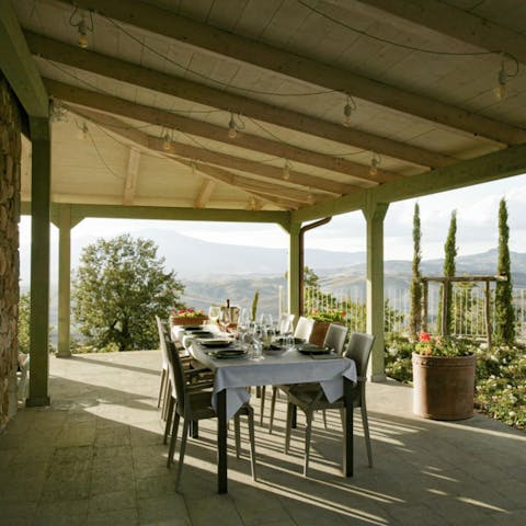 Escape the sun when you dine alfresco on the roofed terrace