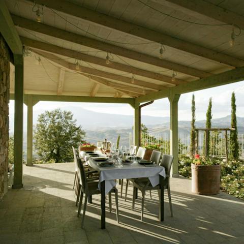 Escape the sun when you dine alfresco on the roofed terrace