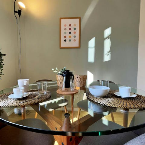 Enjoy meals at home in the bright living space