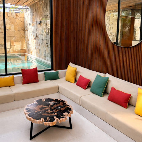 Unwind in the sunken living area after a day exploring