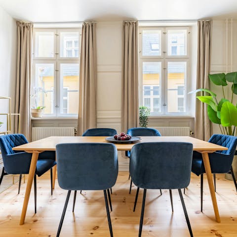 Get together for a lazy brunch in the light-filled dining area