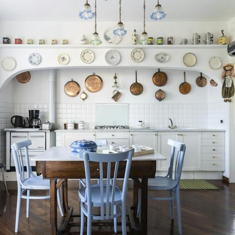 Try your hand at gnocchi rolling in the classic country-style kitchen