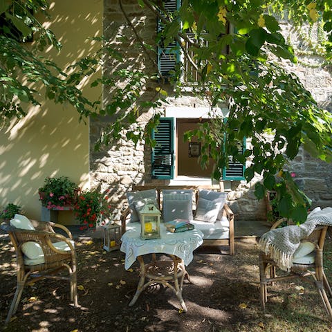 Find a shaded corner to enjoy a glass of wine