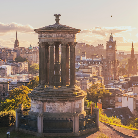 Take in panoramic city views from Calton Hill – a five-minute walk away