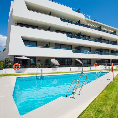 Take advantage of the gorgeous weather and enjoy a dip in the shared pool